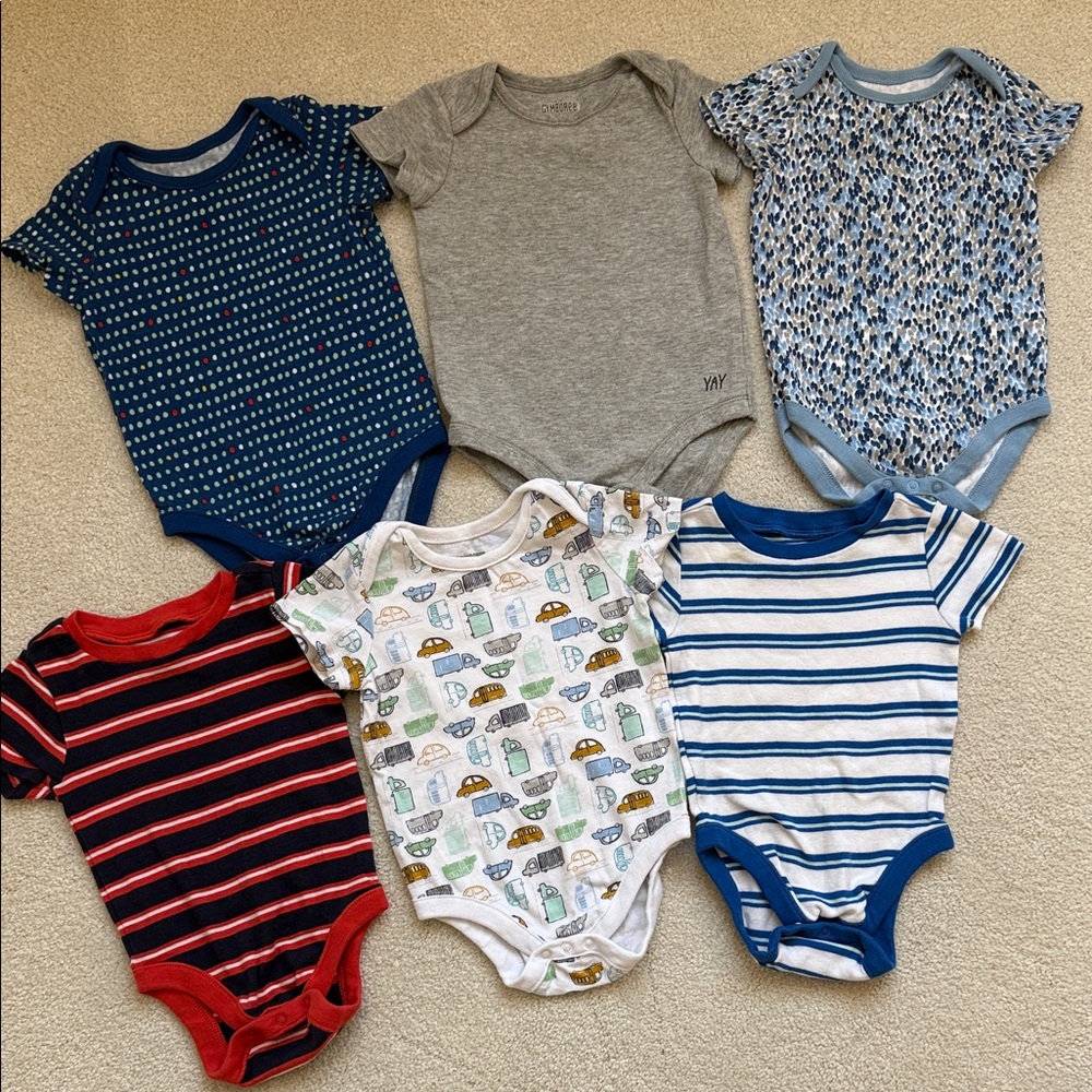 Gymboree & Old Navy Blue, Gray, and Red Bodysuits - set of 6